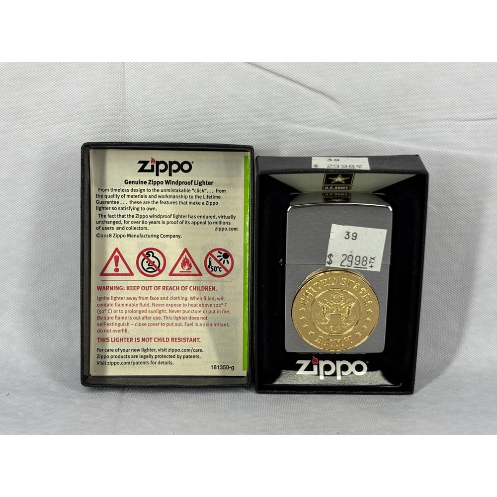 Zippo 280ARM US Army‎ Gold Emblem Brushed Chrome Windproof Lighter NEW